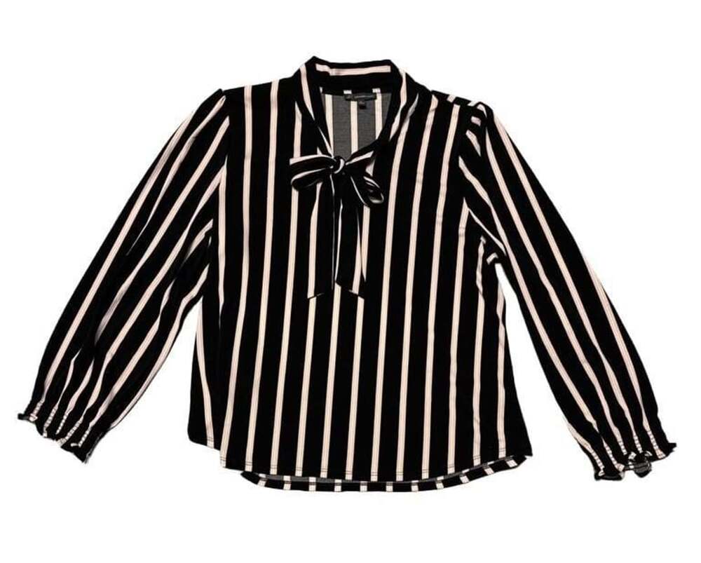 Adrianna Papell Striped Blouse Size M Long Sleeve Tie Neck